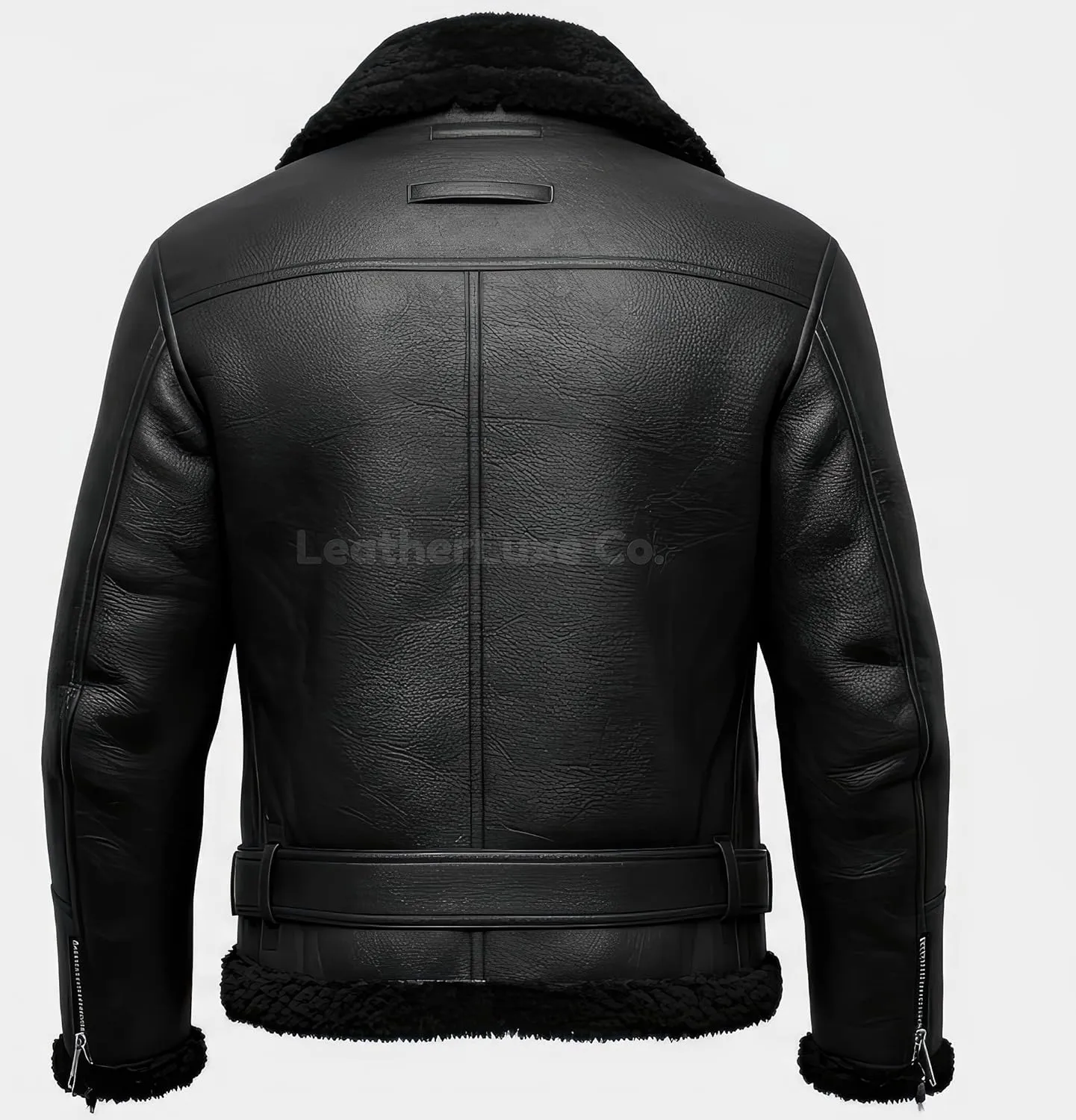Men’s B3 Black Genuine Sheepskin Leather Jacket – Faux Fur Lined & Zip-Up Aviator Pilot B3 Bomber Jacket Men