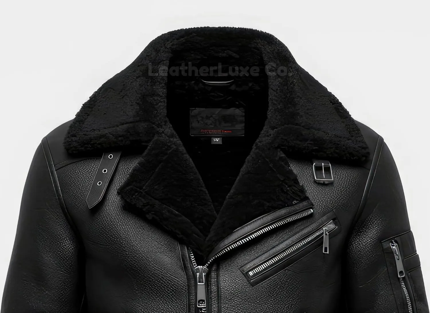 Men’s B3 Black Genuine Sheepskin Leather Jacket – Faux Fur Lined & Zip-Up Aviator Pilot B3 Bomber Jacket Men