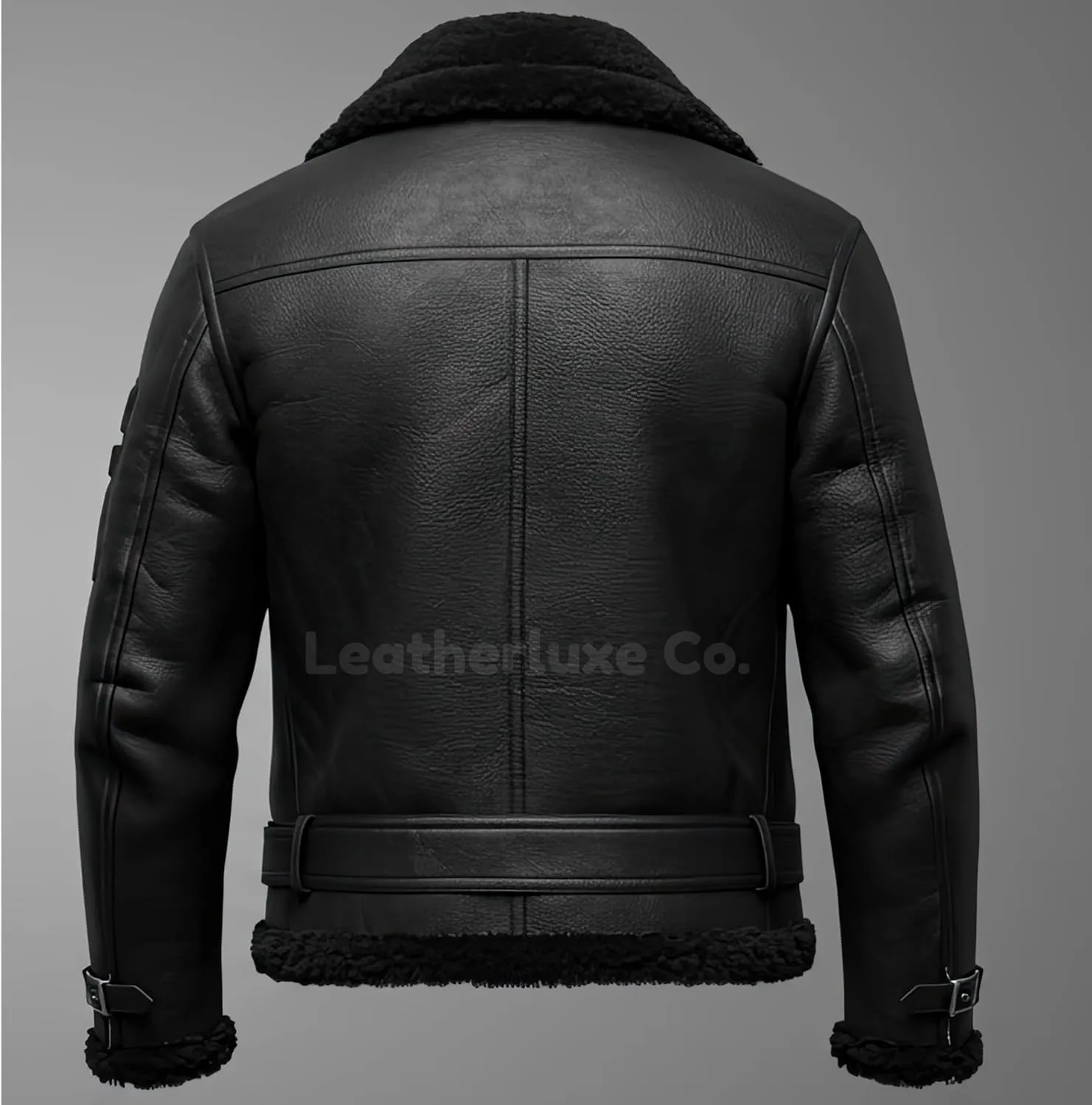 Men’s B3 Grey Sherpa Shearling Sheepskin Leather Jacket – Faux Fur Lined & Collar Zip-Up Aviator Pilot B3 Bomber Jacket Men