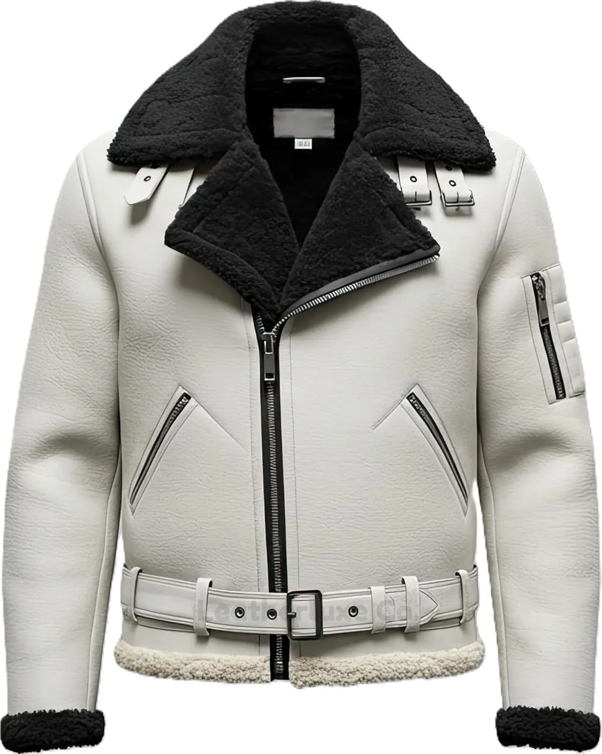 Men’s B3 Grey Sherpa Shearling Sheepskin Leather Jacket – Faux Fur Lined & Collar Zip-Up Aviator Pilot B3 Bomber Jacket Men