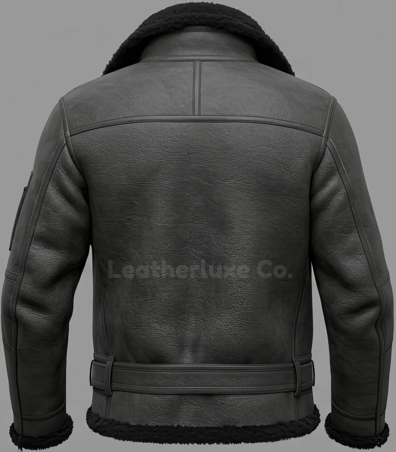 Men’s B3 Grey Sherpa Shearling Sheepskin Leather Jacket – Faux Fur Lined & Collar Zip-Up Aviator Pilot B3 Bomber Jacket Men