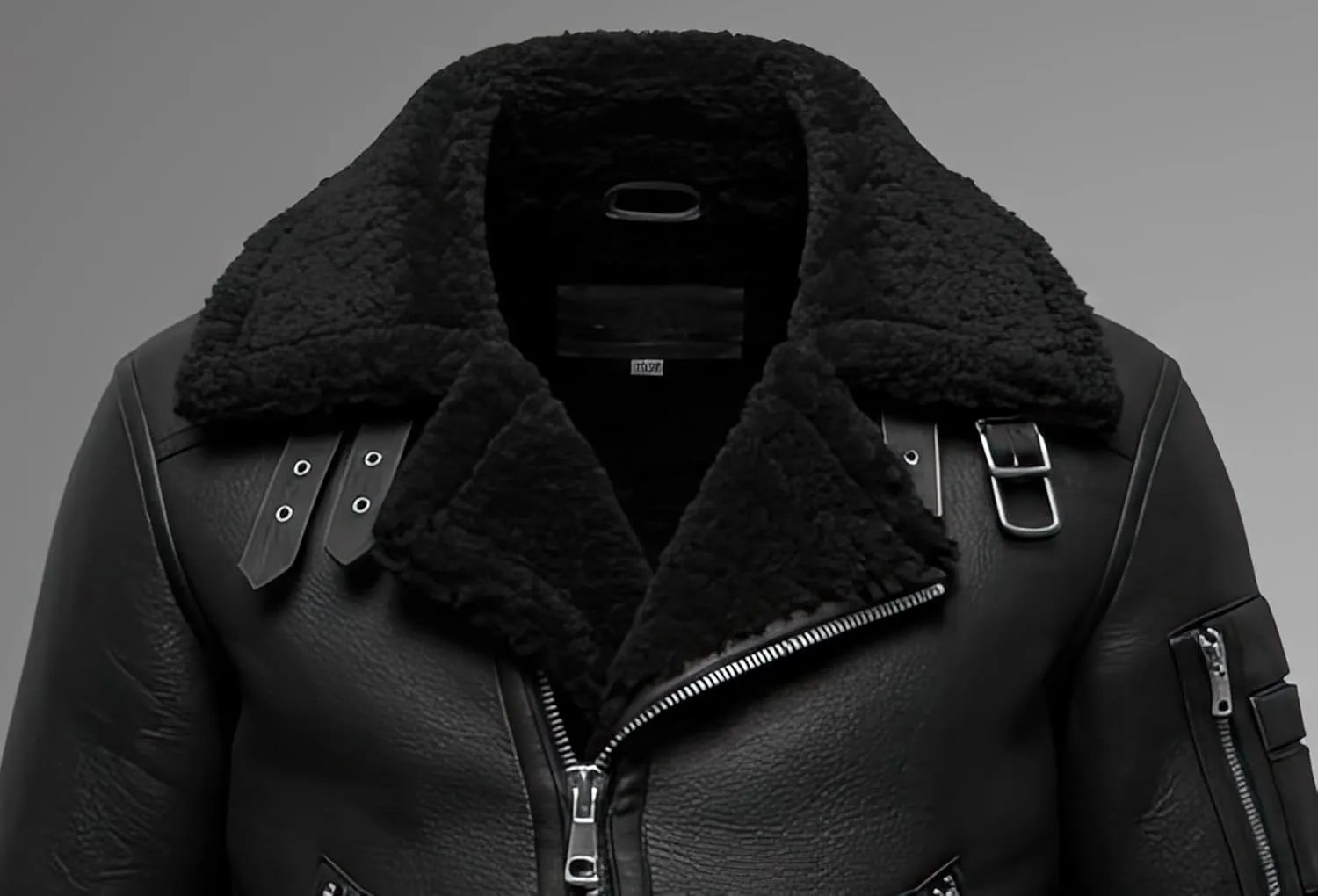 Men’s B3 Grey Sherpa Shearling Sheepskin Leather Jacket – Faux Fur Lined & Collar Zip-Up Aviator Pilot B3 Bomber Jacket Men