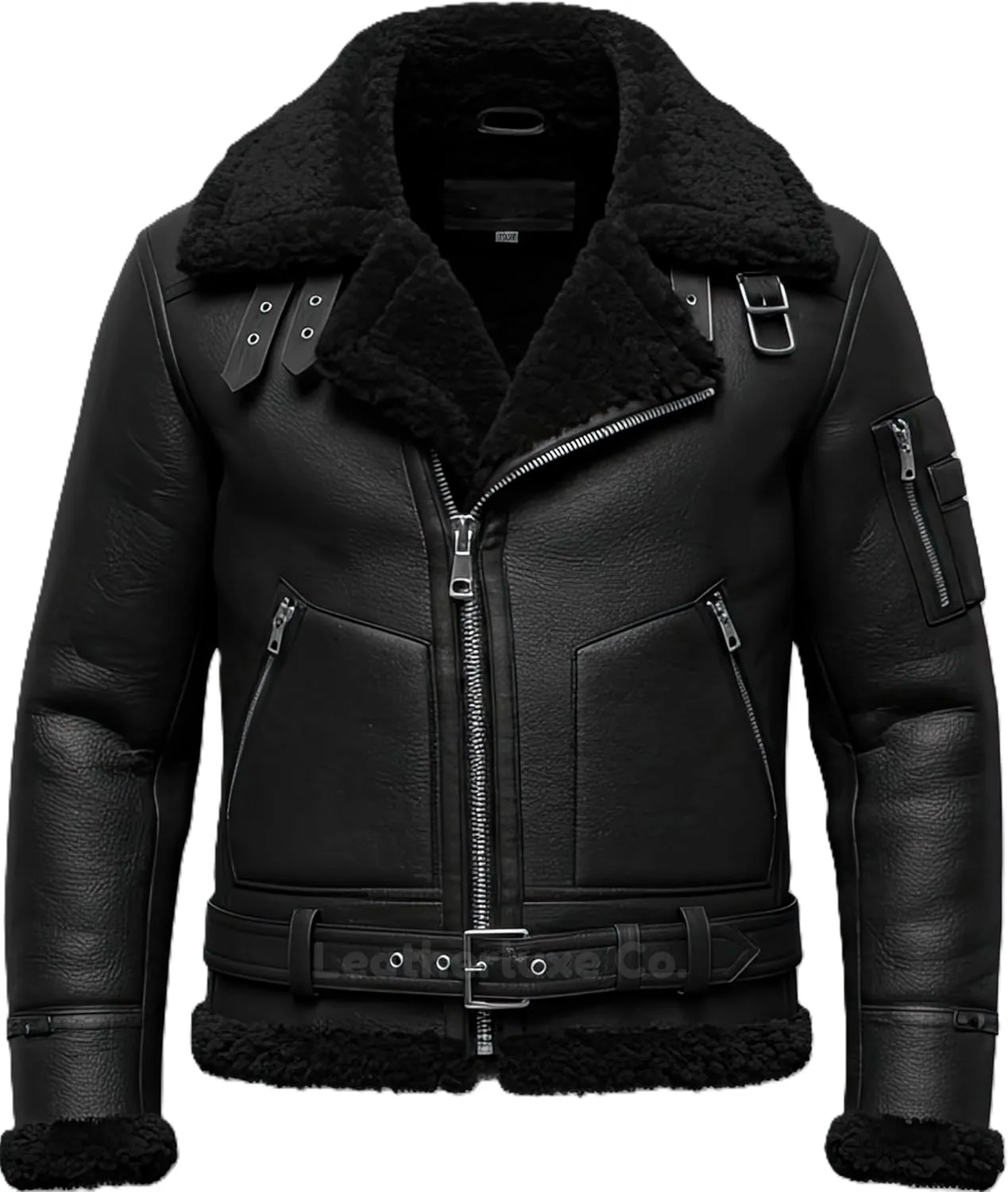 Men’s B3 Grey Sherpa Shearling Sheepskin Leather Jacket – Faux Fur Lined & Collar Zip-Up Aviator Pilot B3 Bomber Jacket Men