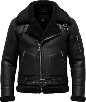 Men’s B3 Grey Sherpa Shearling Sheepskin Leather Jacket – Faux Fur Lined & Collar Zip-Up Aviator Pilot B3 Bomber Jacket Men