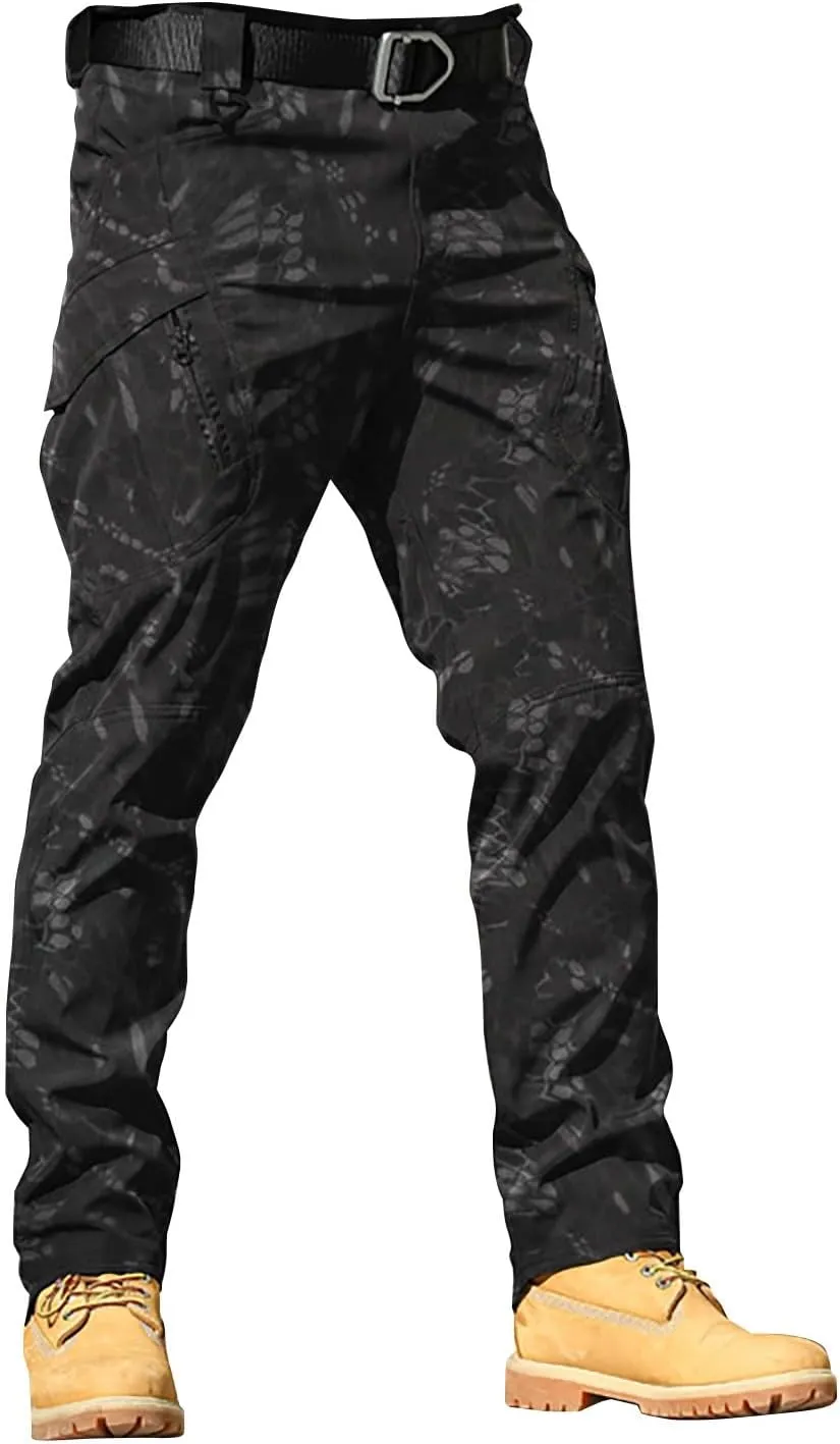Mens Big and Tall Cargo Pants Classic-Fit Multi Pockets Straight Leg Tactical Pants Lightweight Hiking Work Pants