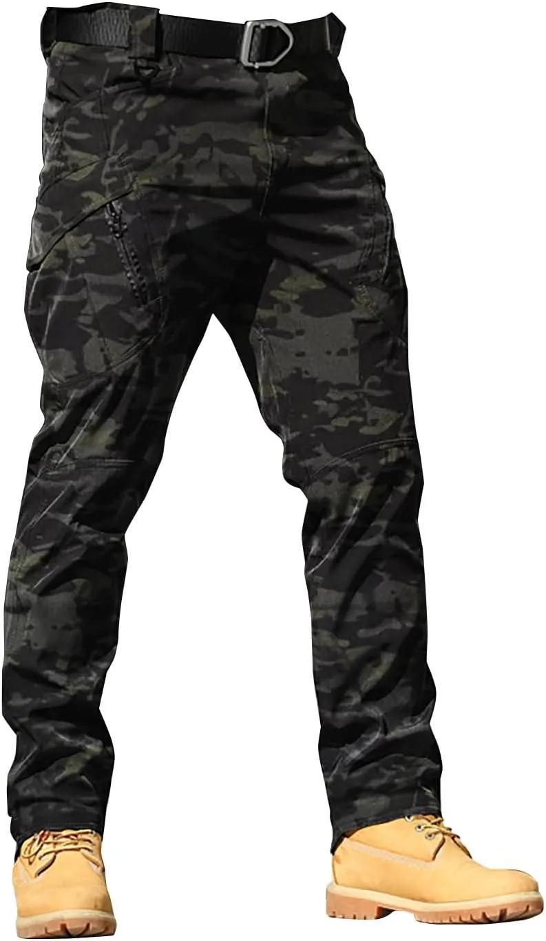 Mens Big and Tall Cargo Pants Classic-Fit Multi Pockets Straight Leg Tactical Pants Lightweight Hiking Work Pants