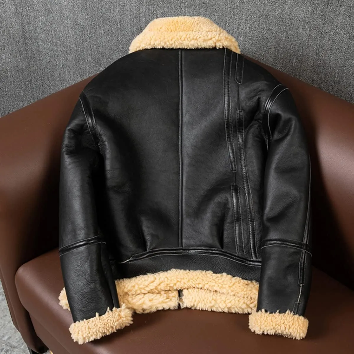 Men’s Black Sherpa Shearling B3 Bomber Aviator Fleece Lined Leather Jacket Men Stylish Genuine Sheepskin with Faux Fur Collar