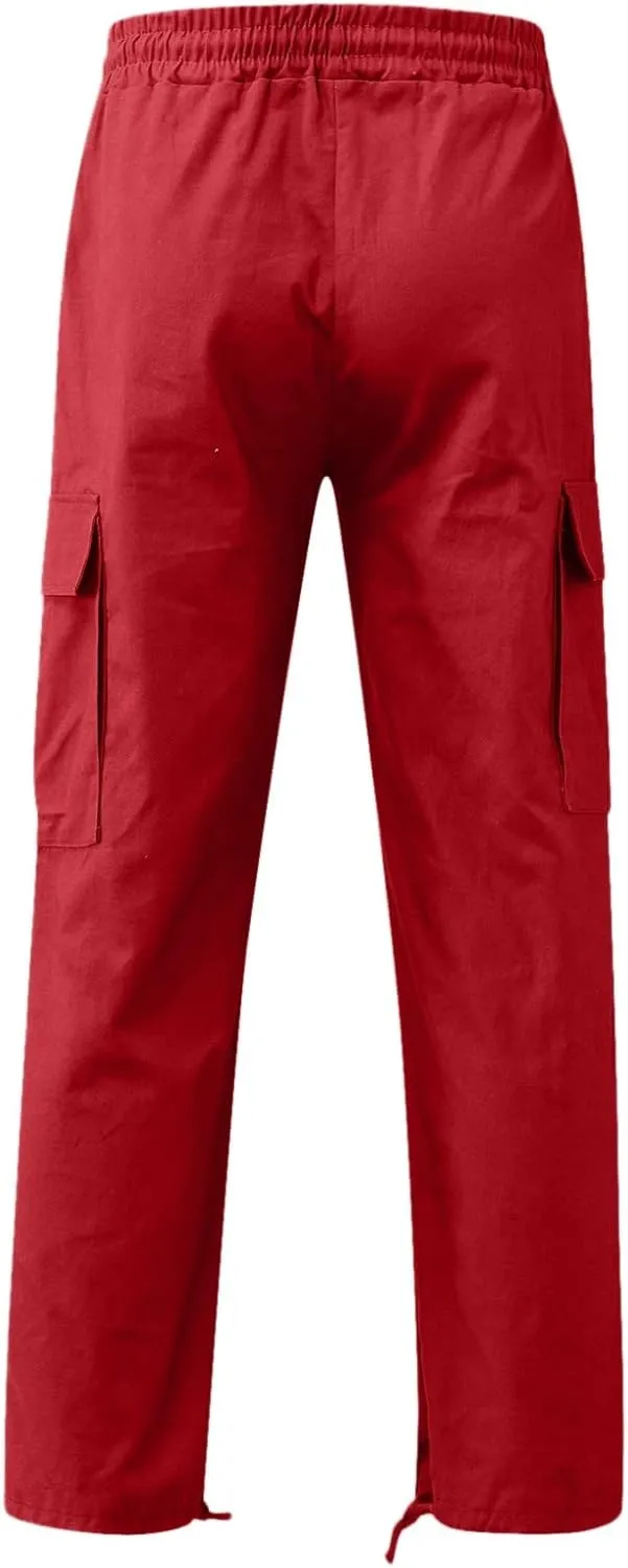 Mens Cargo Pants Casual Joggers Hiking Pants Cotton Loose Straight Sweatpants Multi Pockets Classic Fit Trousers