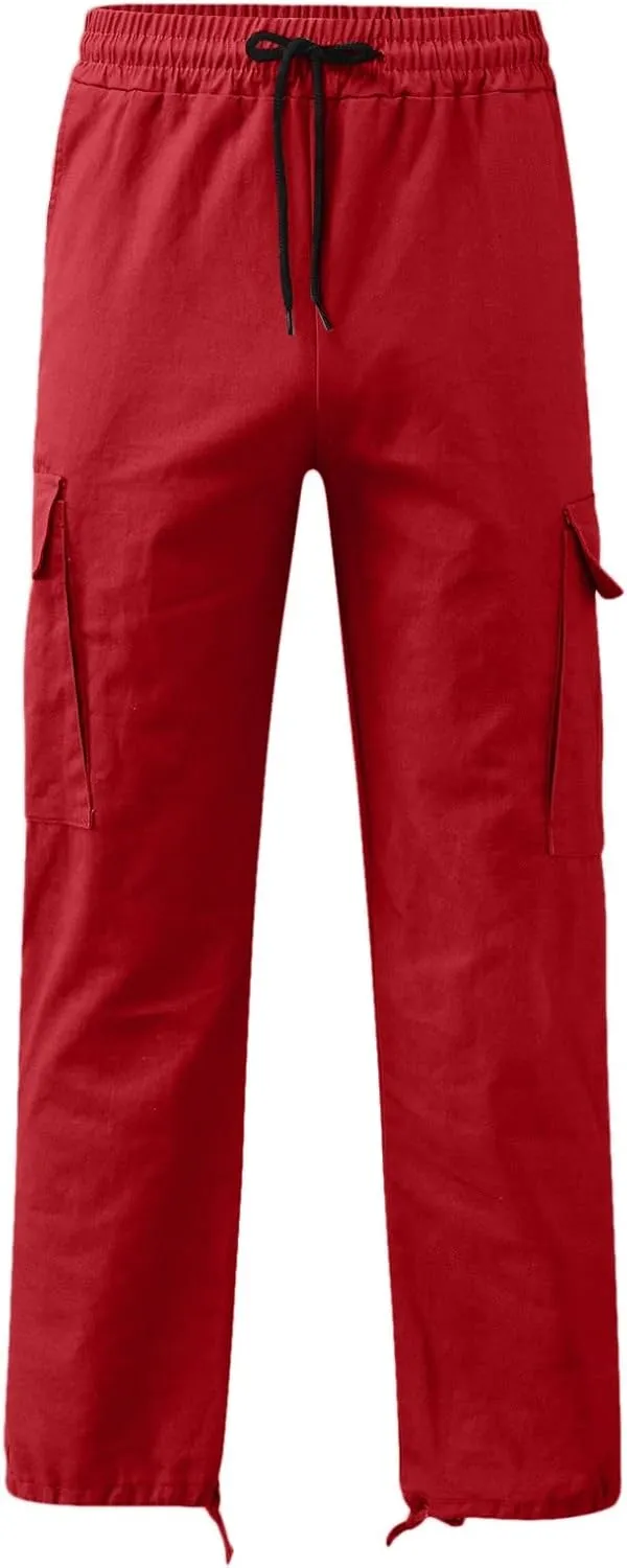 Mens Cargo Pants Casual Joggers Hiking Pants Cotton Loose Straight Sweatpants Multi Pockets Classic Fit Trousers
