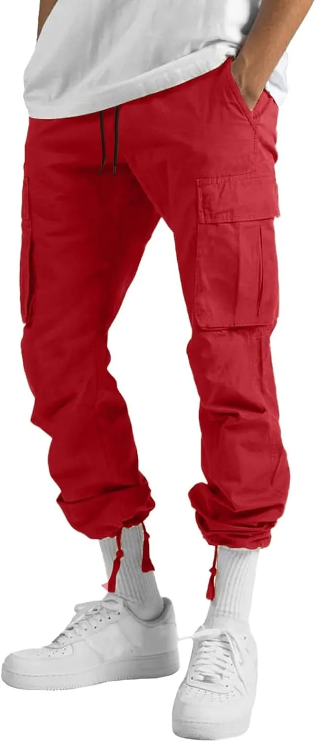 Mens Cargo Pants Casual Joggers Hiking Pants Cotton Loose Straight Sweatpants Multi Pockets Classic Fit Trousers