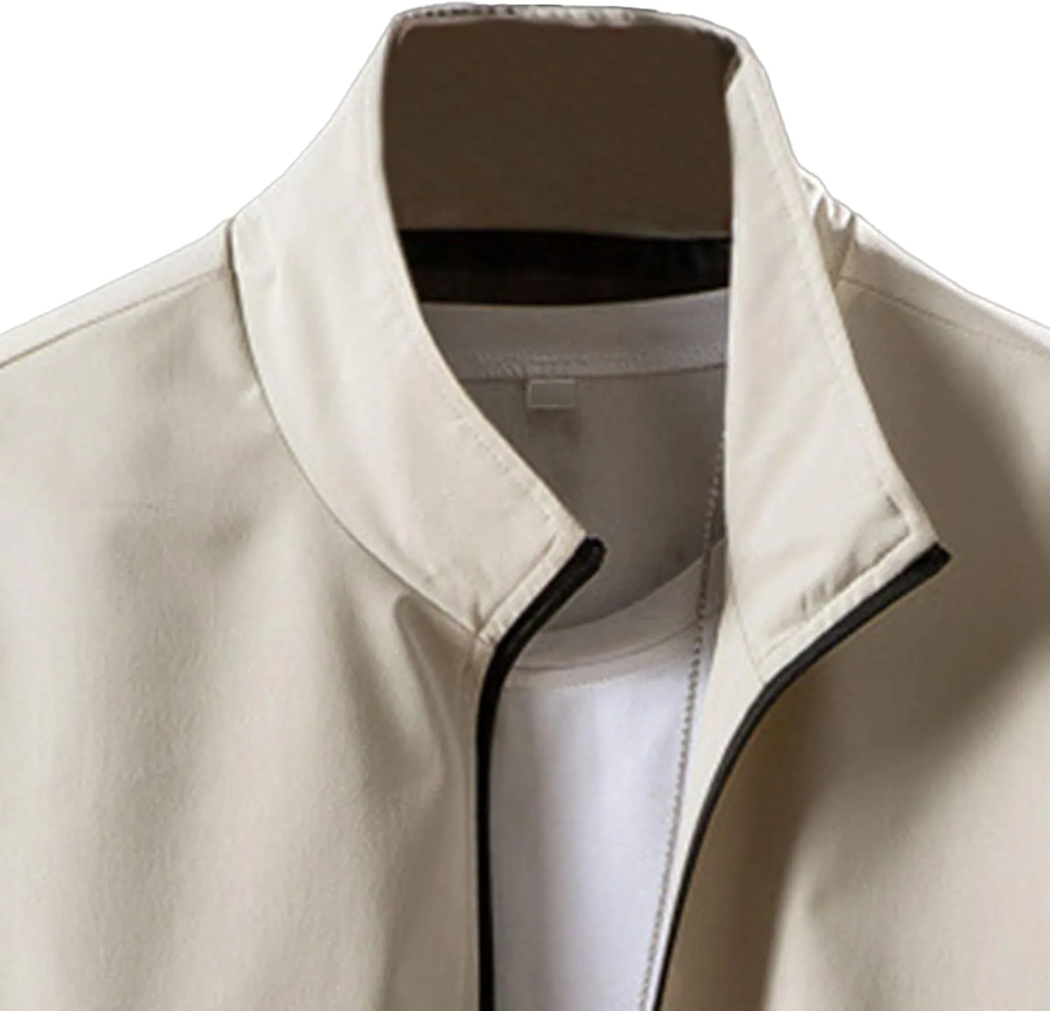 Men's Casual Loose Shacket Jacket Full Zip Stand Collar Business Bomber Jacket Windproof Padded Coats with Pocket