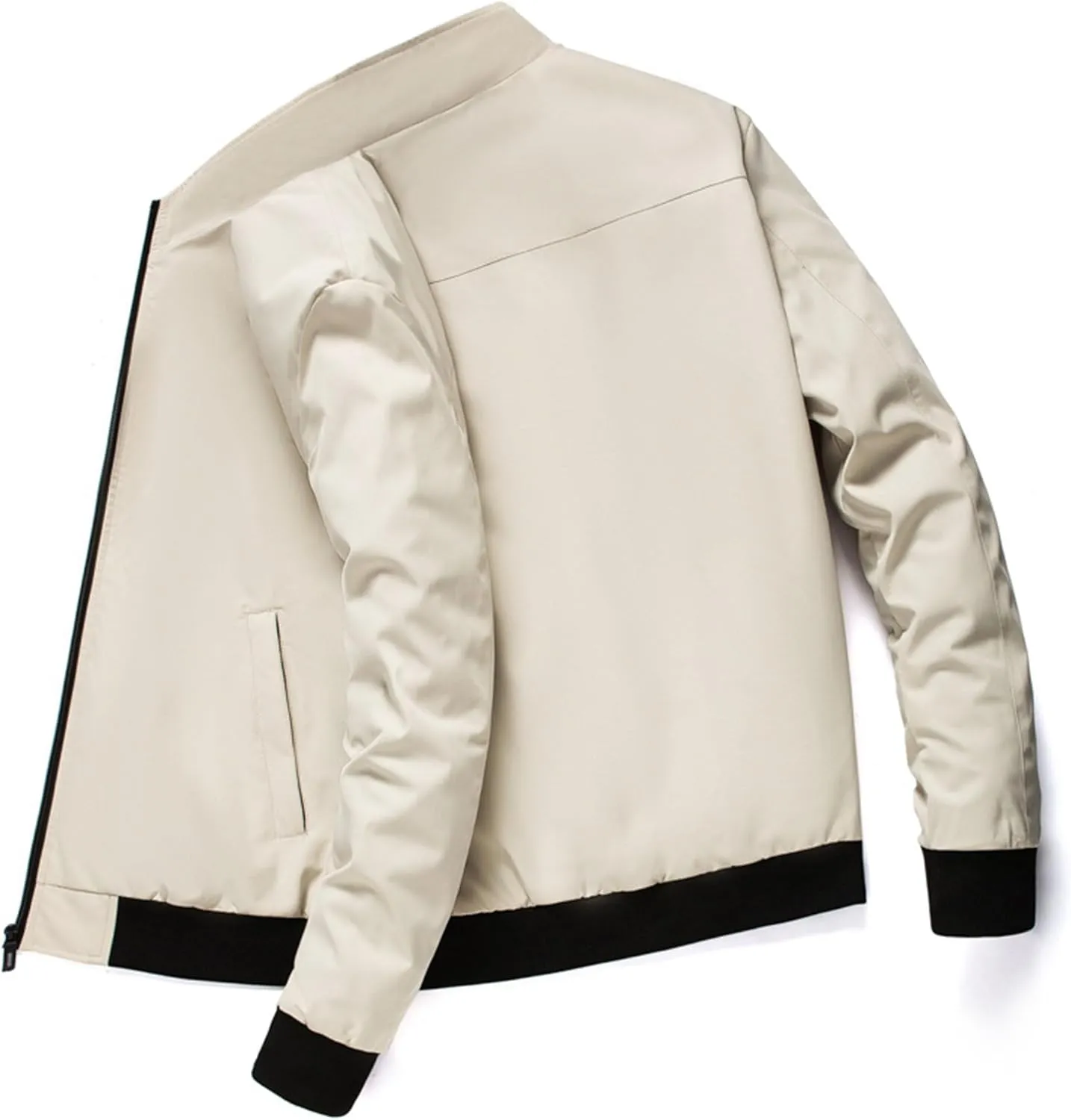 Men's Casual Loose Shacket Jacket Full Zip Stand Collar Business Bomber Jacket Windproof Padded Coats with Pocket