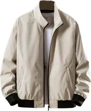 Men's Casual Loose Shacket Jacket Full Zip Stand Collar Business Bomber Jacket Windproof Padded Coats with Pocket