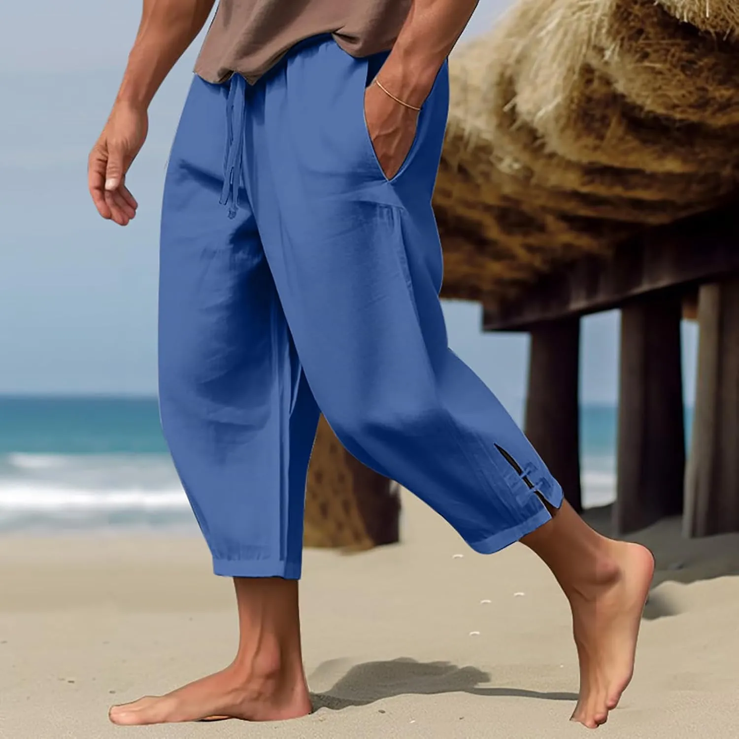 Mens Casual Pants Baggy Drawstring Elastic Waist Classic Fit Baggers Pants Running Joggers Daily Wear Trousers