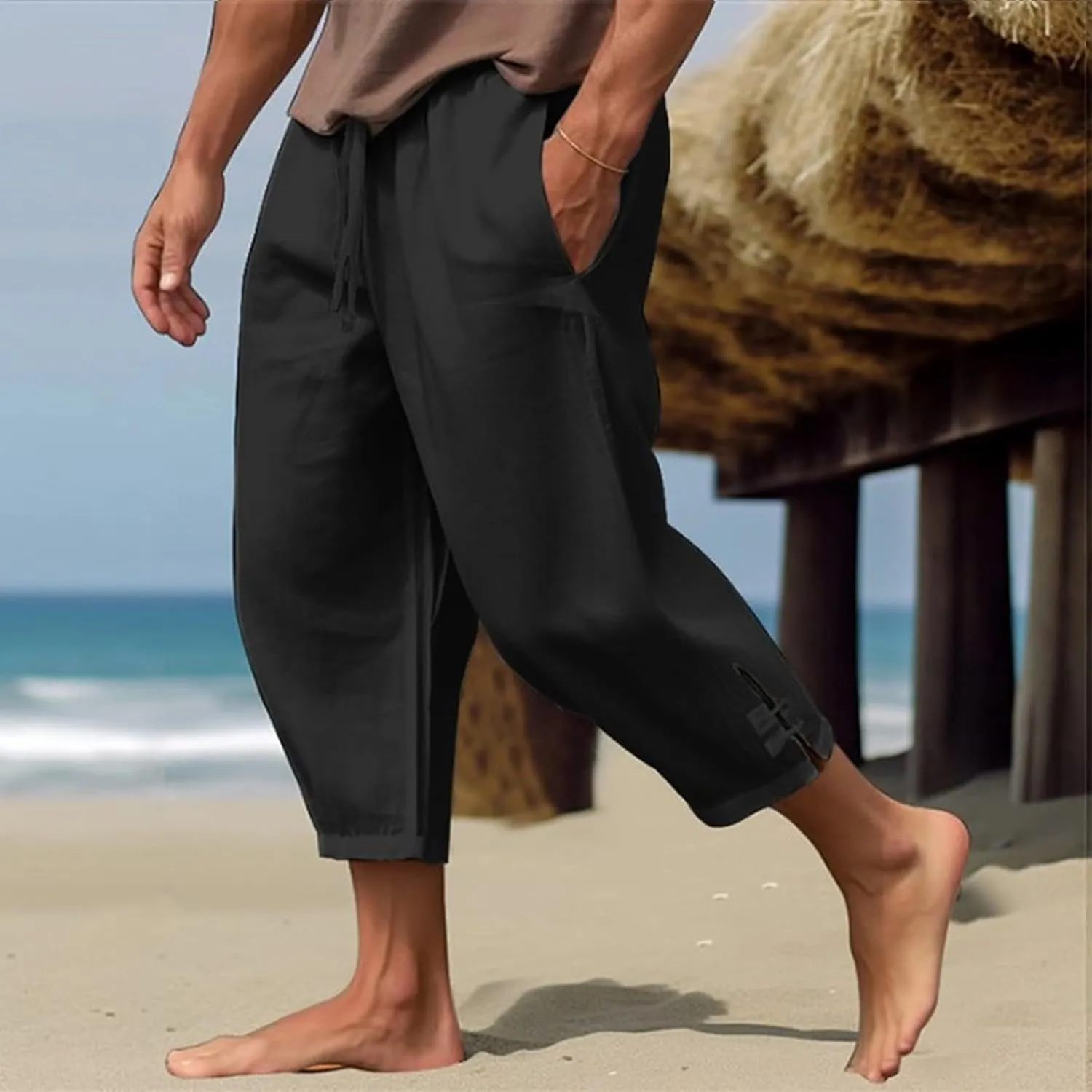 Mens Casual Pants Baggy Drawstring Elastic Waist Classic Fit Baggers Pants Running Joggers Daily Wear Trousers