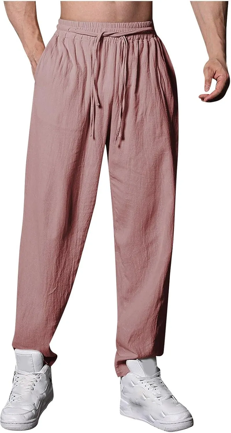 Mens Casual Pants Drawstring Elastic Waist Classic Fit Baggy Yoga Pants Running Joggers Daily Wear Trousers Chino Pants
