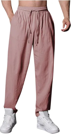Mens Casual Pants Drawstring Elastic Waist Classic Fit Baggy Yoga Pants Running Joggers Daily Wear Trousers Chino Pants