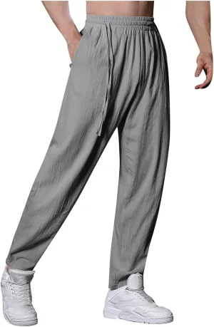 Men's Casual Pants Stretch Elastic Waist Lightweight Beach Pant Classic Fit Solid Color Pants Hiking Trousers Mens Jeans Pants