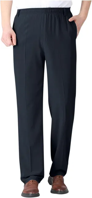 Men's Classic-Fit Wrinkle-Resistant Pleated Chino Pant Fashion Leisure Solid Color Straight Elastic Waist Trousers