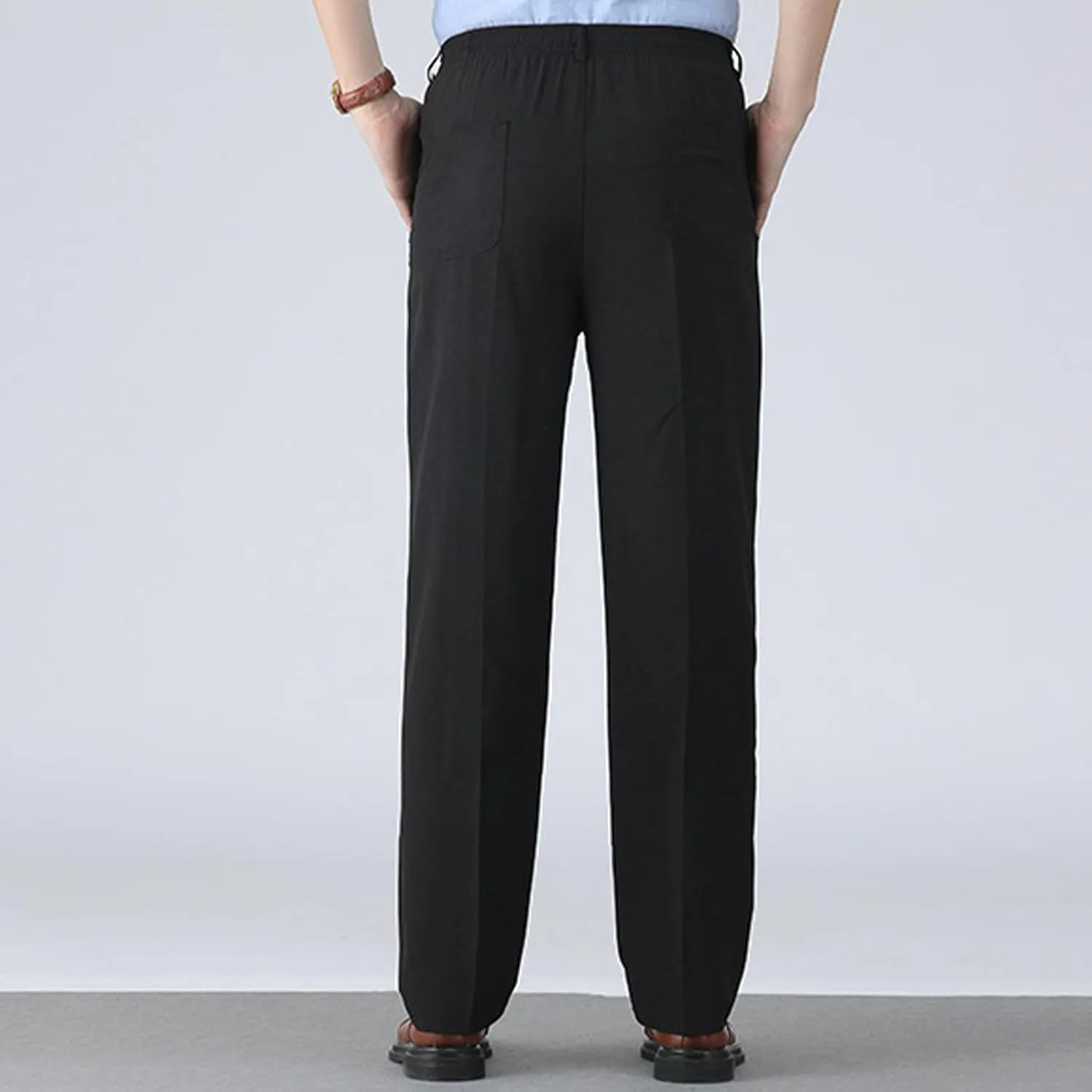 Men's Classic-Fit Wrinkle-Resistant Pleated Chino Pant Fashion Leisure Solid Color Straight Elastic Waist Trousers