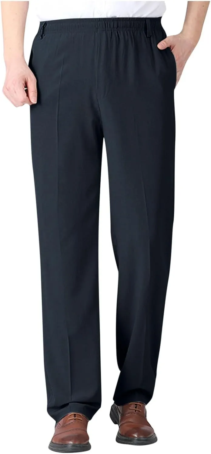 Men's Classic-Fit Wrinkle-Resistant Pleated Chino Pant Fashion Leisure Solid Color Straight Elastic Waist Trousers