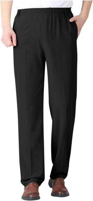 Men's Classic-Fit Wrinkle-Resistant Pleated Chino Pant Fashion Leisure Solid Color Straight Elastic Waist Trousers