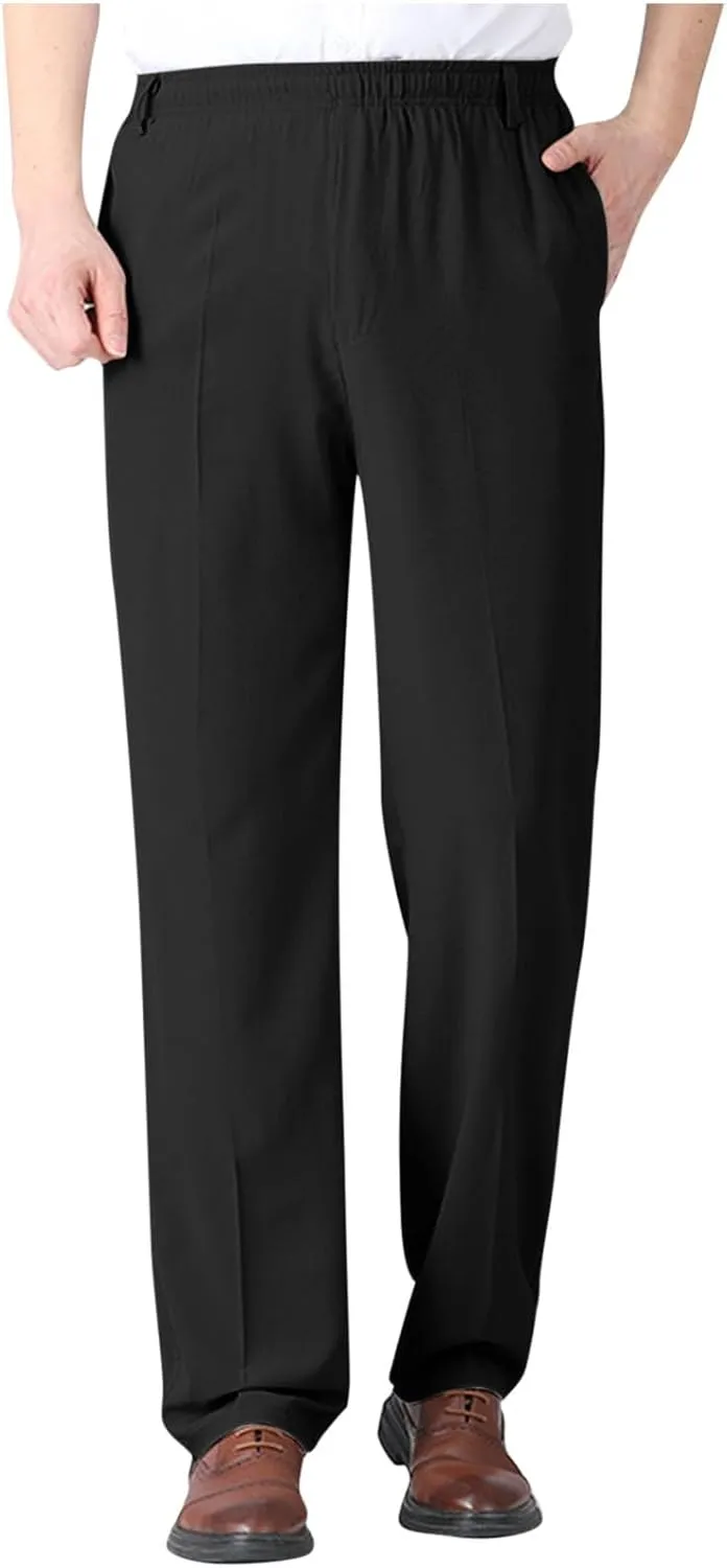 Men's Classic-Fit Wrinkle-Resistant Pleated Chino Pant Fashion Leisure Solid Color Straight Elastic Waist Trousers