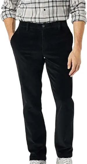 Mens Corduroy Pants Straight Classic-Fit Front Straight Casual Pants Elastic Waist Twill Utility Work Trousers