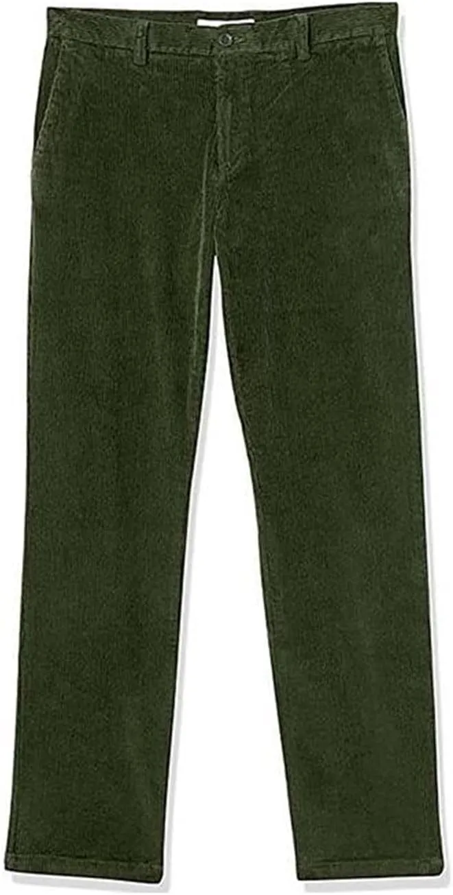 Mens Corduroy Pants Straight Classic-Fit Front Straight Casual Pants Elastic Waist Twill Utility Work Trousers