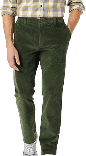 Mens Corduroy Pants Straight Classic-Fit Front Straight Casual Pants Elastic Waist Twill Utility Work Trousers