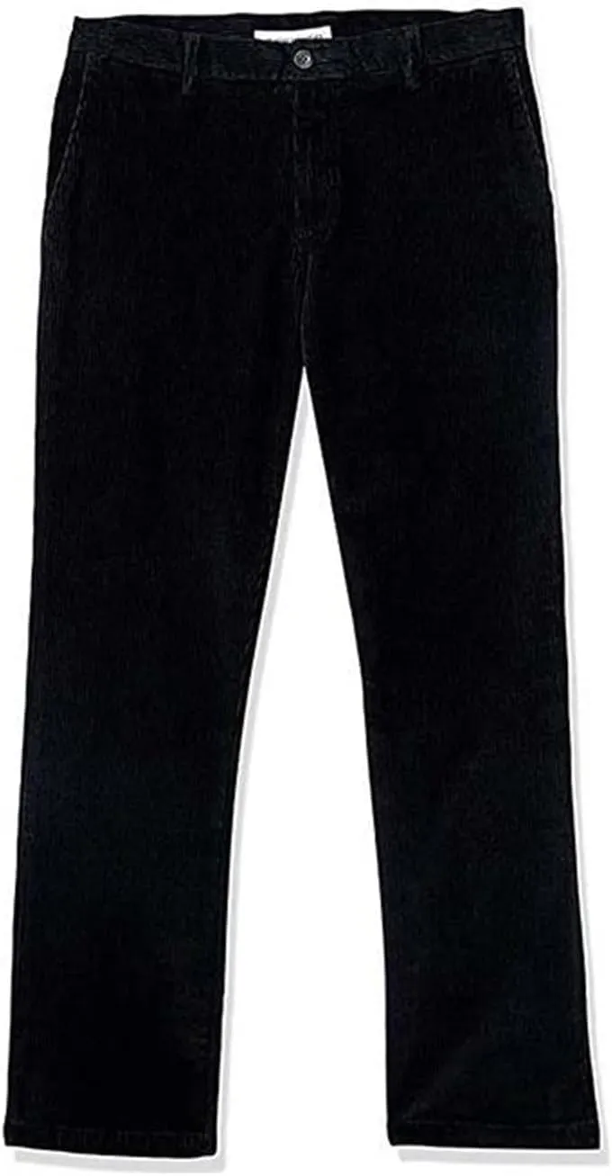 Mens Corduroy Pants Straight Classic-Fit Front Straight Casual Pants Elastic Waist Twill Utility Work Trousers