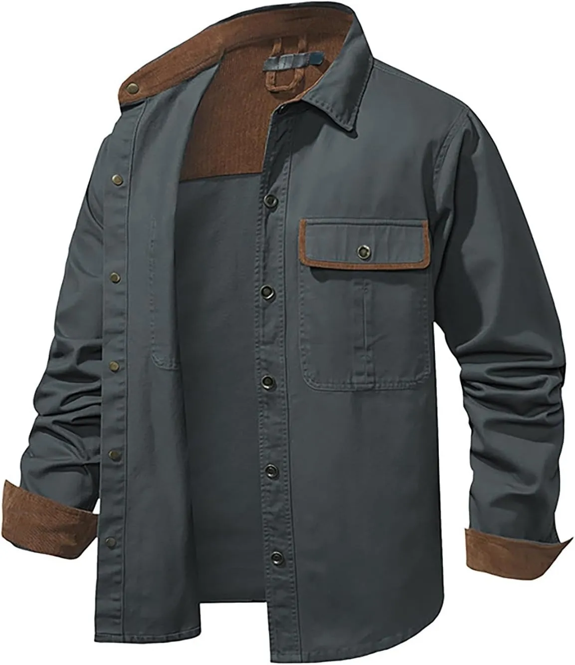 Men's Cotton Flannel Shirt Casual Button Up Plaid Shirt Brushed Soft Outdoor Shirts with Corduroy Contrast