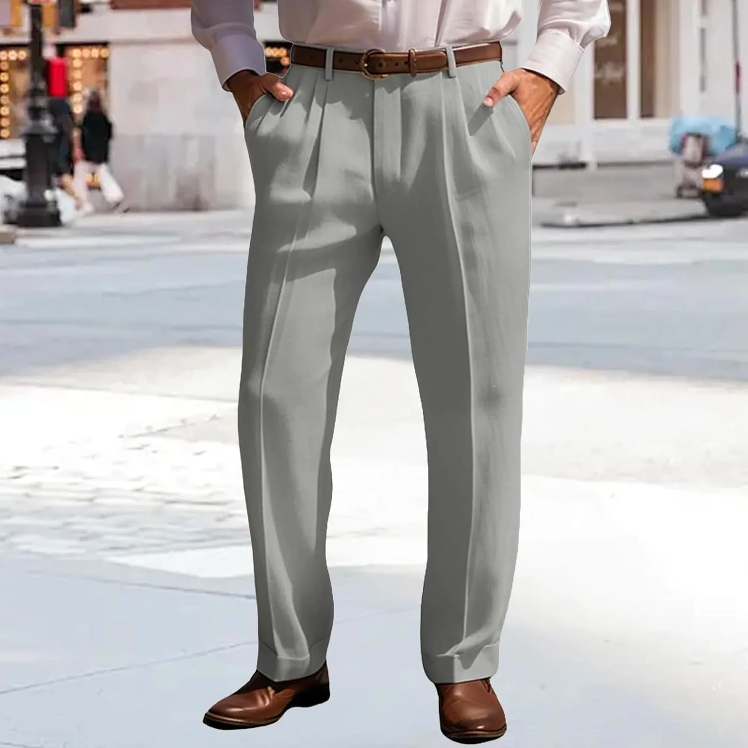 Mens Cotton Linen Trouser Classic Fit Pleat Front Straight Leg Regular Fit Pants Summer Casual Big & Tall Solid Slacks