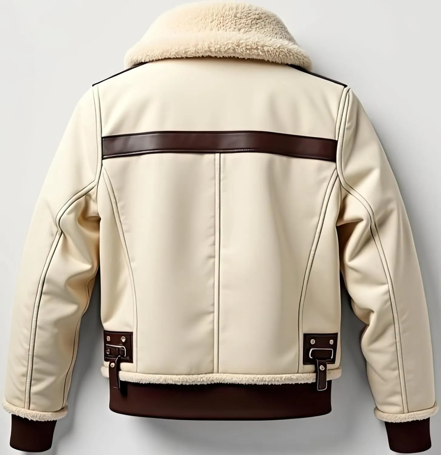 Men’s Cream Sherpa Shearling Sheepskin Leather Biker Jacket – Faux Fur Lined Modern Style Aviator Pilot B3 Bomber Jacket Men