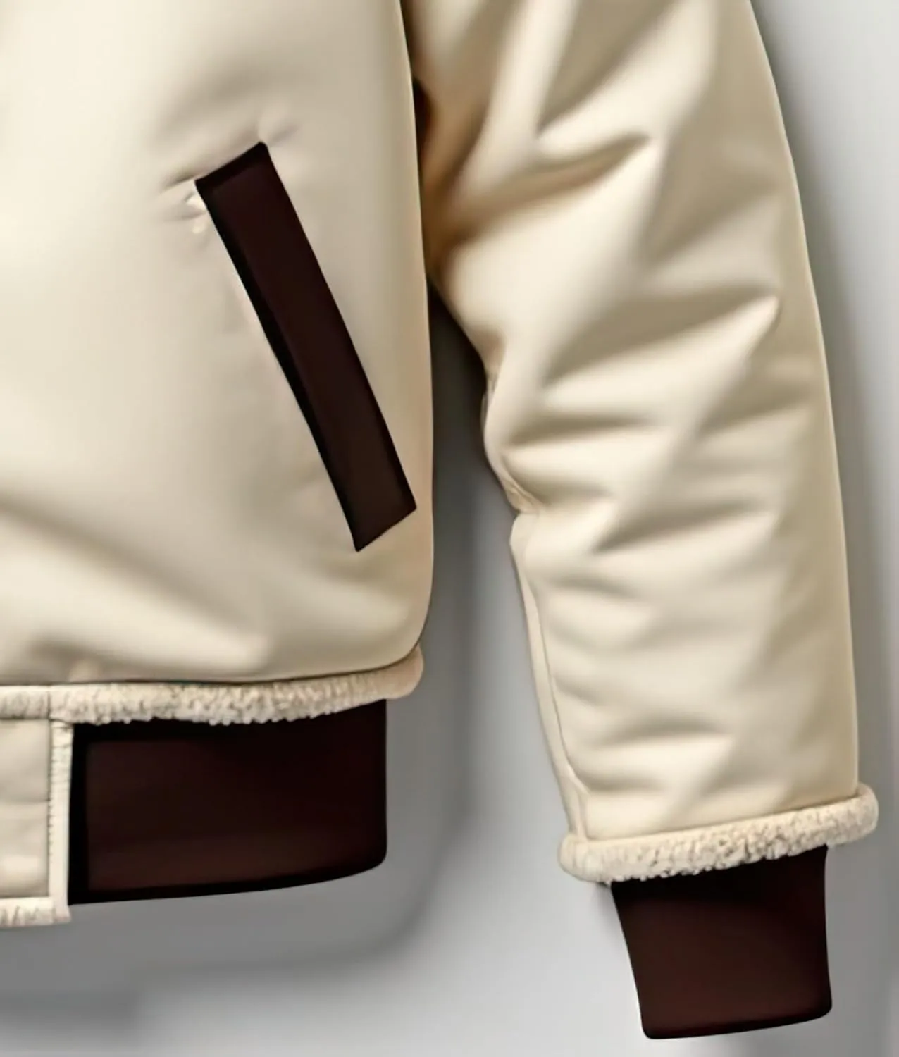 Men’s Cream Sherpa Shearling Sheepskin Leather Biker Jacket – Faux Fur Lined Modern Style Aviator Pilot B3 Bomber Jacket Men