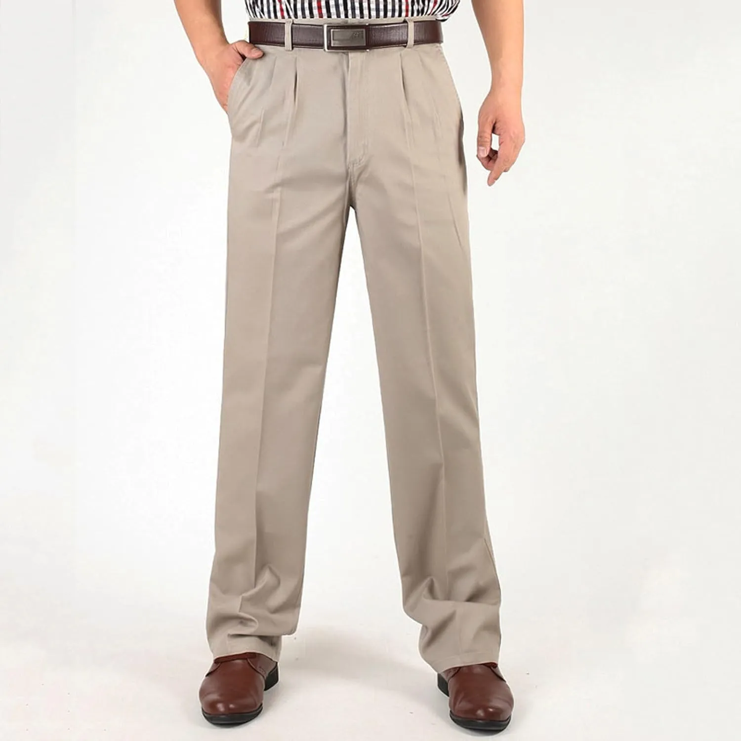 Men's Dress Pants Business Pant Pleated Front Trousers Straight-Leg Classic-fit Essential Pants Dressy Relaxed Trouser