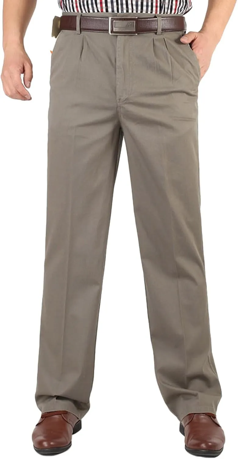 Men's Dress Pants Business Pant Pleated Front Trousers Straight-Leg Classic-fit Essential Pants Dressy Relaxed Trouser