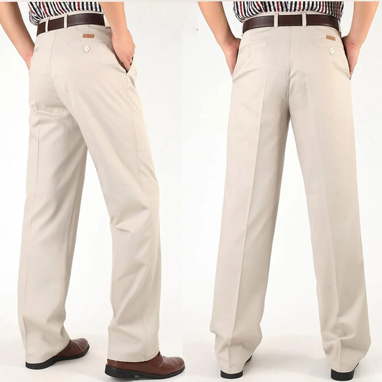 Men's Dress Pants Business Pant Pleated Front Trousers Straight-Leg Classic-fit Essential Pants Dressy Relaxed Trouser