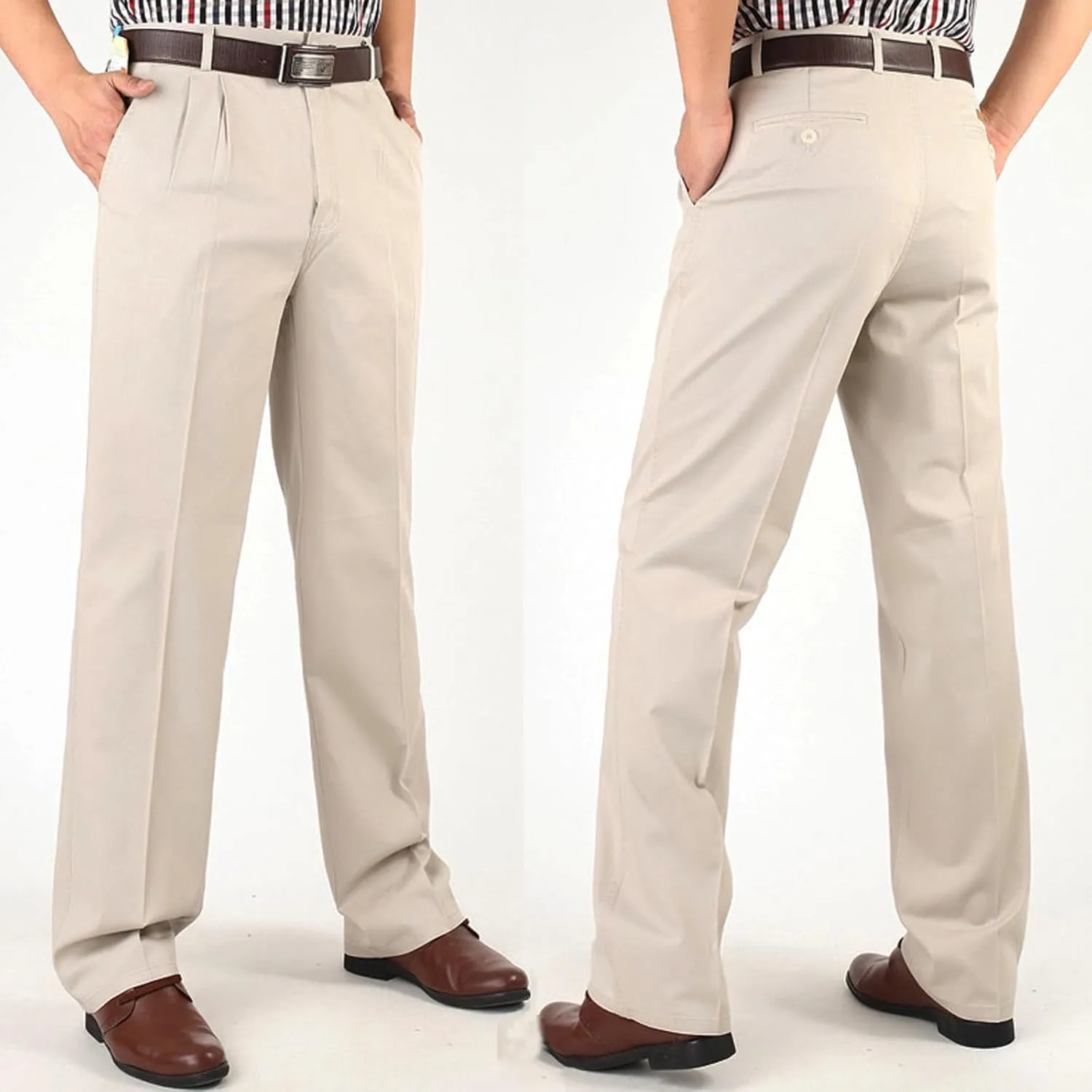 Men's Dress Pants Business Pant Pleated Front Trousers Straight-Leg Classic-fit Essential Pants Dressy Relaxed Trouser