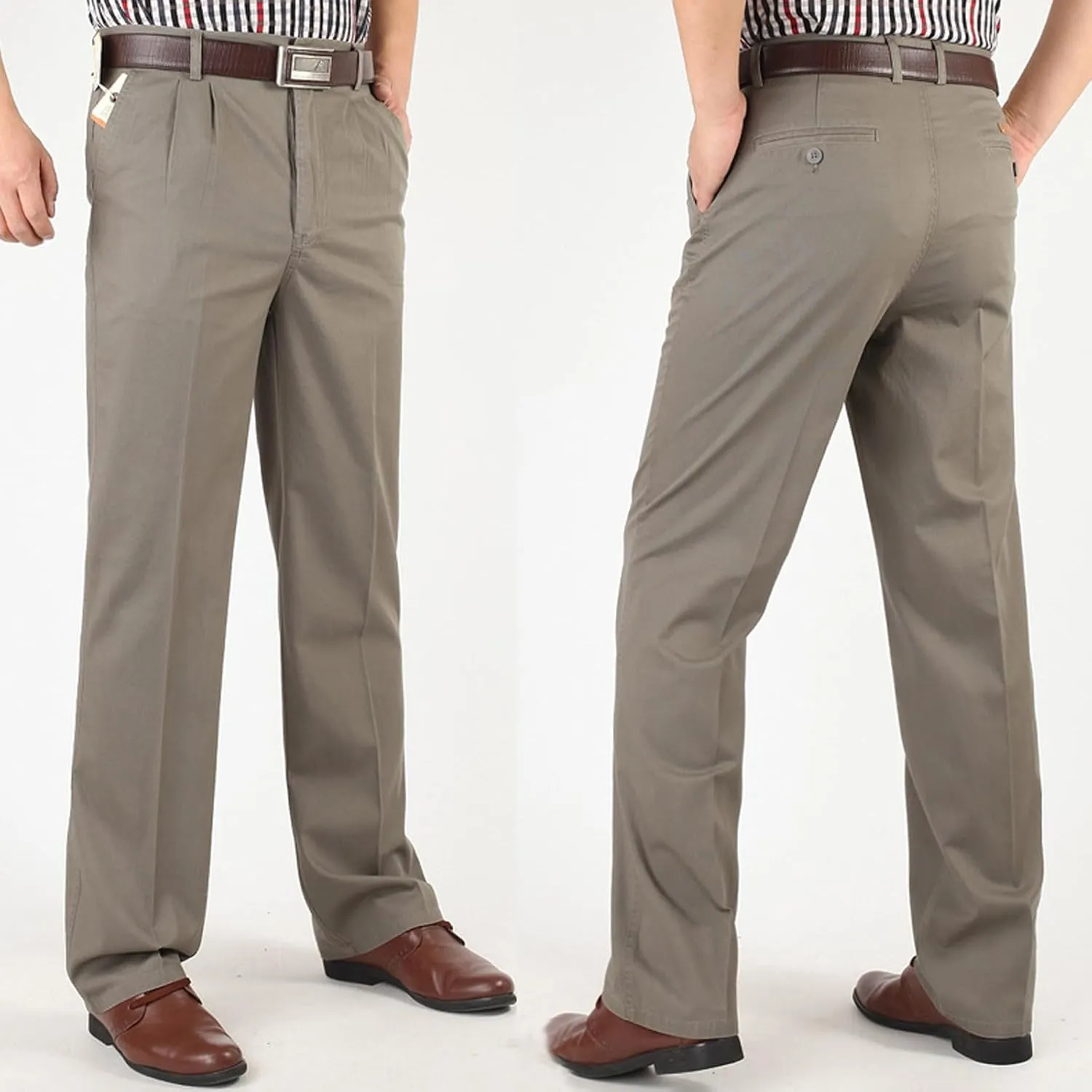 Men's Dress Pants Business Pant Pleated Front Trousers Straight-Leg Classic-fit Essential Pants Dressy Relaxed Trouser