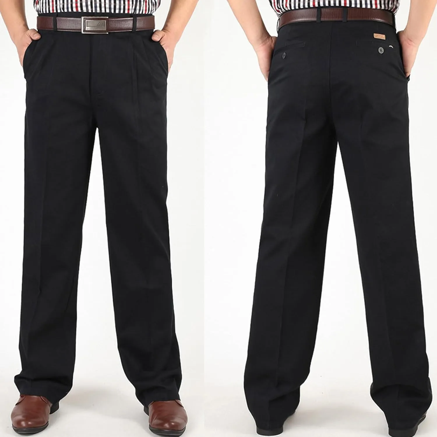 Men's Dress Pants Business Pant Pleated Front Trousers Straight-Leg Classic-fit Essential Pants Dressy Relaxed Trouser