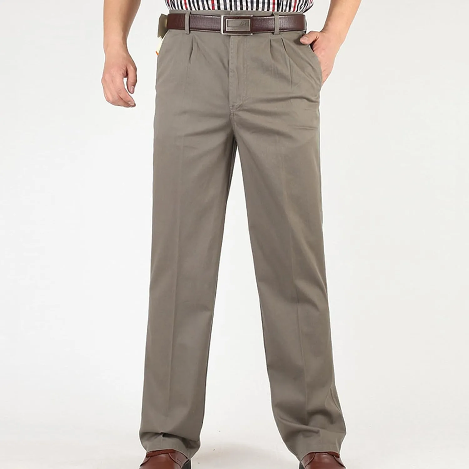Men's Dress Pants Business Pant Pleated Front Trousers Straight-Leg Classic-fit Essential Pants Dressy Relaxed Trouser