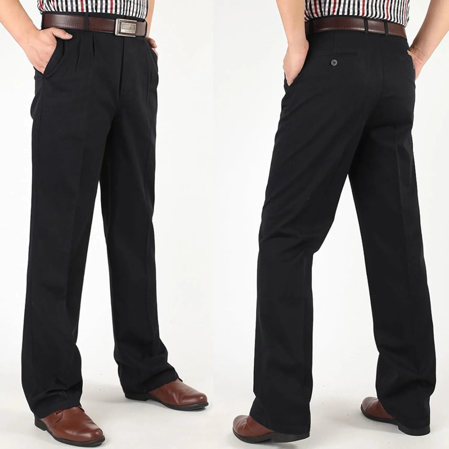 Men's Dress Pants Business Pant Pleated Front Trousers Straight-Leg Classic-fit Essential Pants Dressy Relaxed Trouser