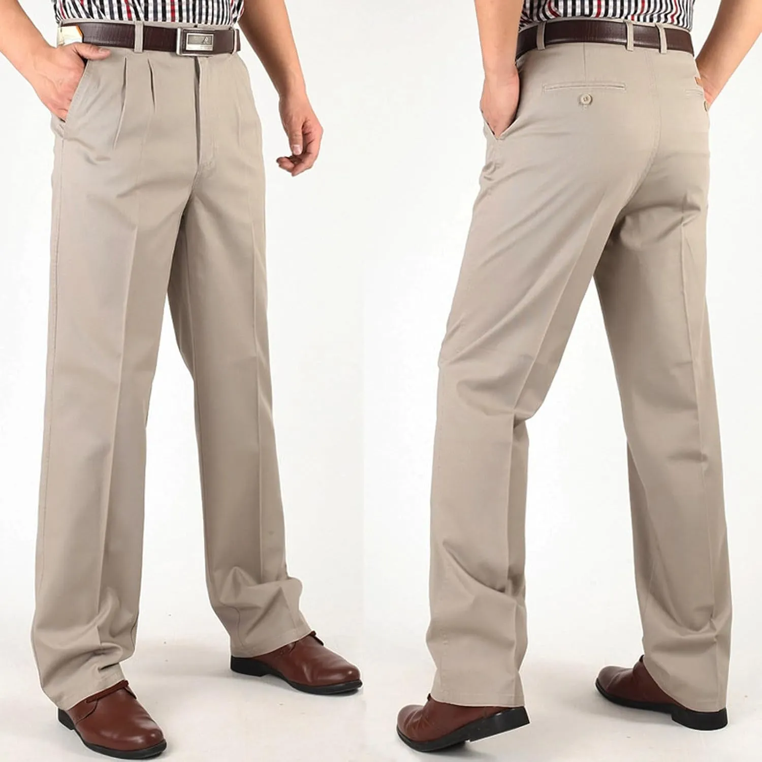 Men's Dress Pants Business Pant Pleated Front Trousers Straight-Leg Classic-fit Essential Pants Dressy Relaxed Trouser