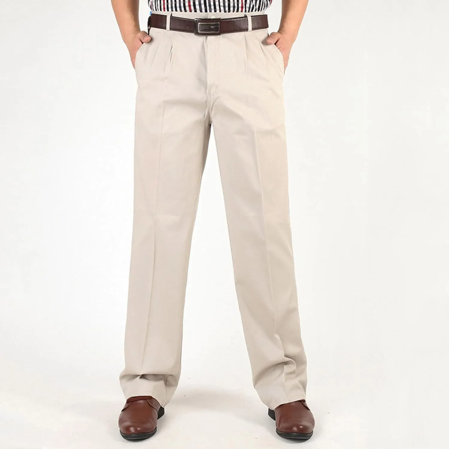 Men's Dress Pants Business Pant Pleated Front Trousers Straight-Leg Classic-fit Essential Pants Dressy Relaxed Trouser