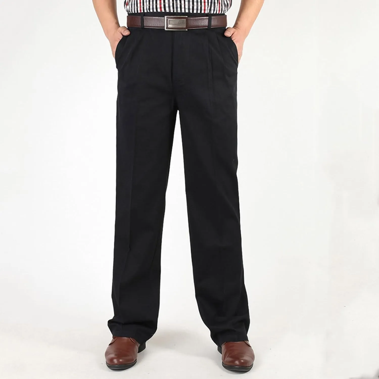 Men's Dress Pants Business Pant Pleated Front Trousers Straight-Leg Classic-fit Essential Pants Dressy Relaxed Trouser