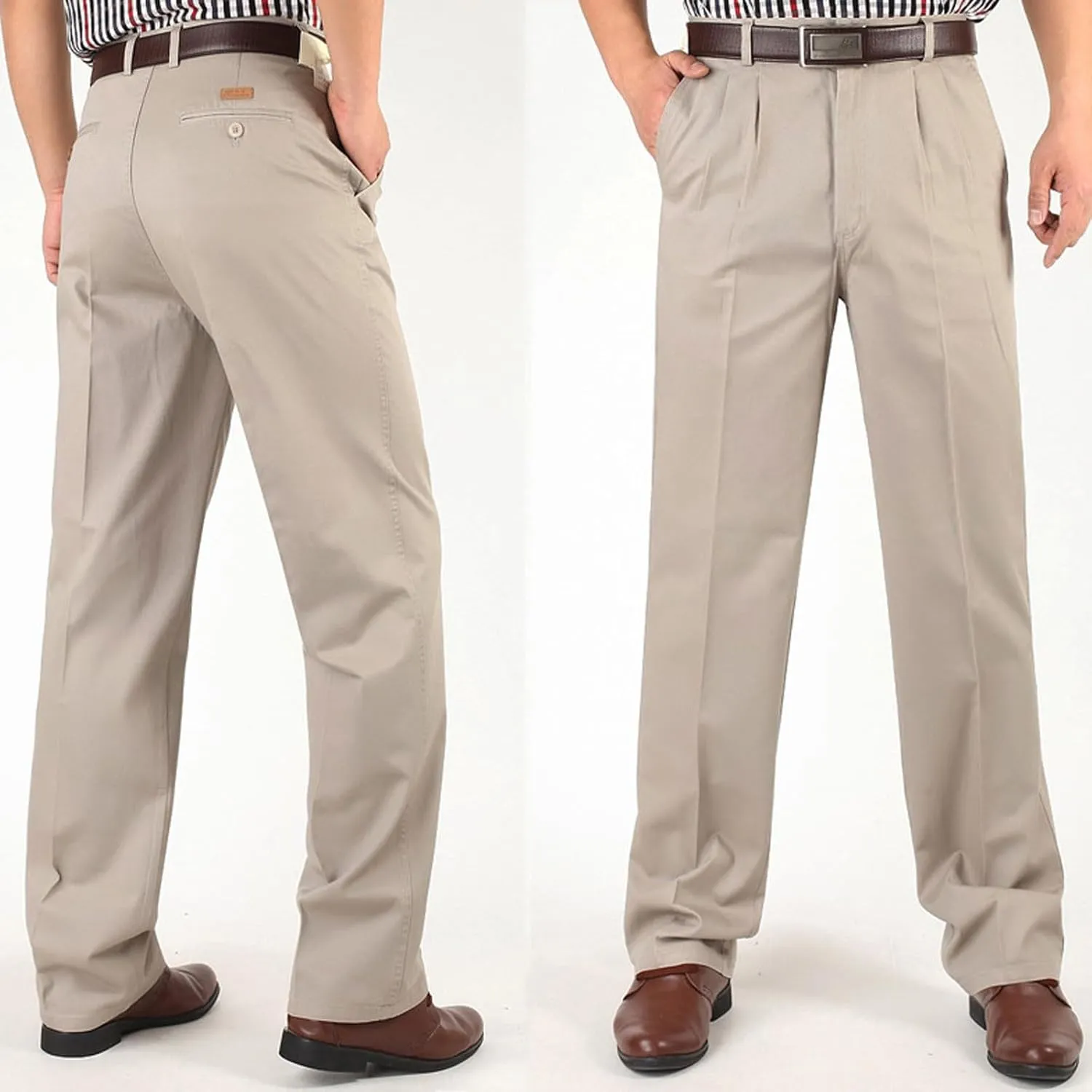 Men's Dress Pants Business Pant Pleated Front Trousers Straight-Leg Classic-fit Essential Pants Dressy Relaxed Trouser