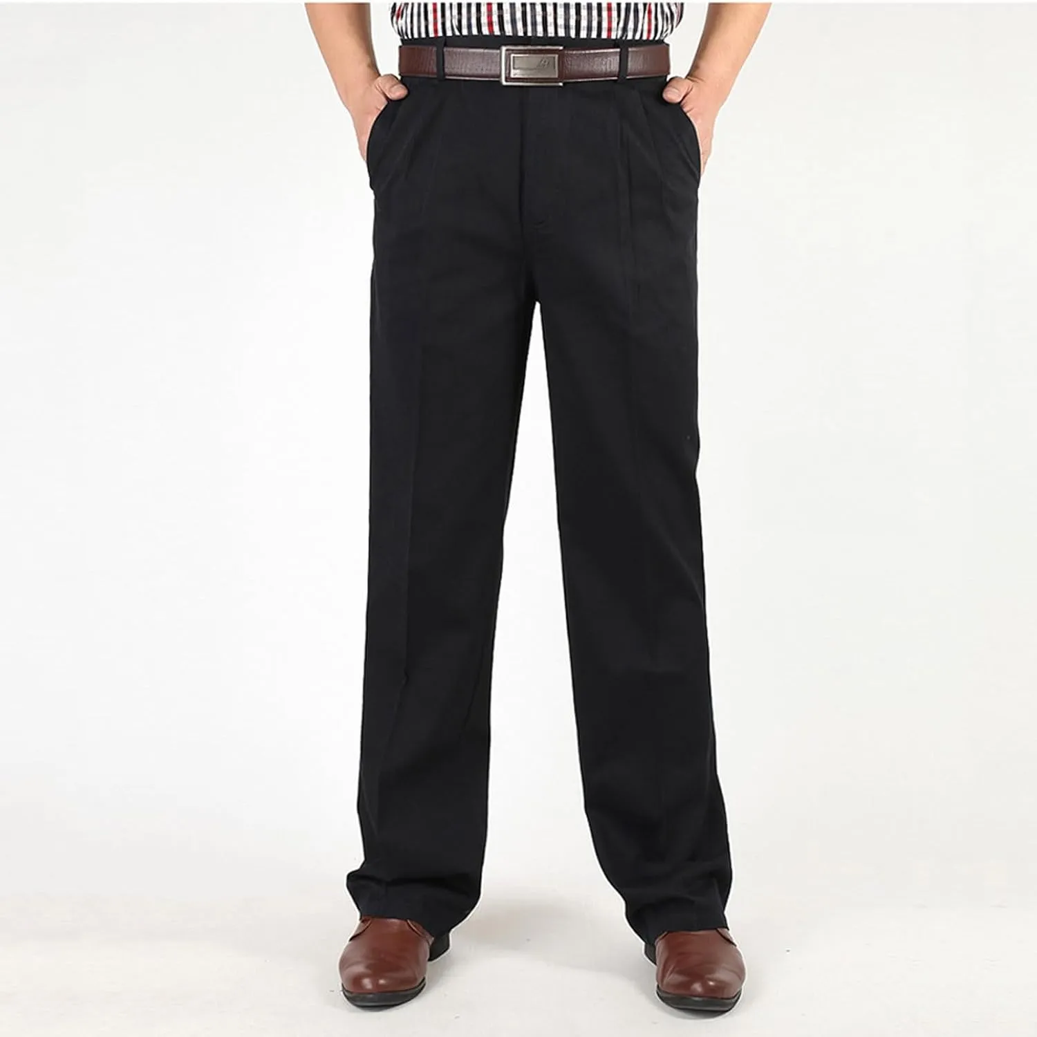 Men's Dress Pants Business Pant Pleated Front Trousers Straight-Leg Classic-fit Essential Pants Dressy Relaxed Trouser