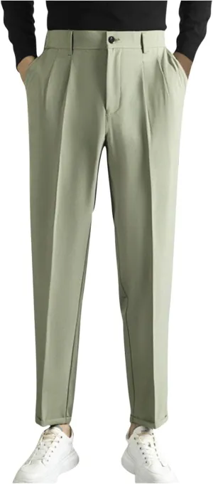 Mens Dress Pants Regular Fit Stretch Classic-Fit Business Casual Suit Straight-Leg Trousers Front-Pleated with Pockets