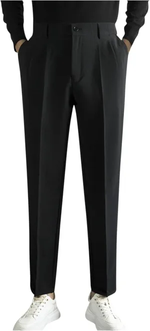 Mens Dress Pants Regular Fit Stretch Classic-Fit Business Casual Suit Straight-Leg Trousers Front-Pleated with Pockets